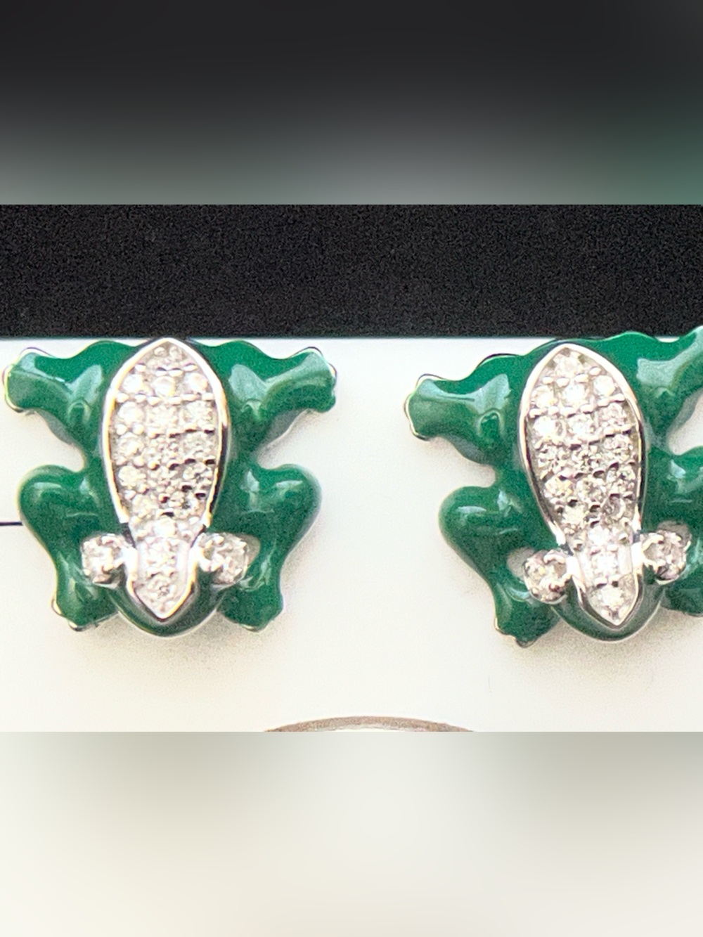 925 Sterling Silver Frog Stud Earrings 1.00 CTTW Green Enamel & Moissanite
